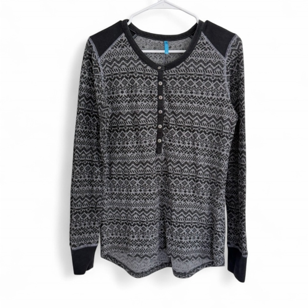 Kuhl Shirt Womens Medium Gray Henley Long Sleeve Thermal Patterned Gorpcore